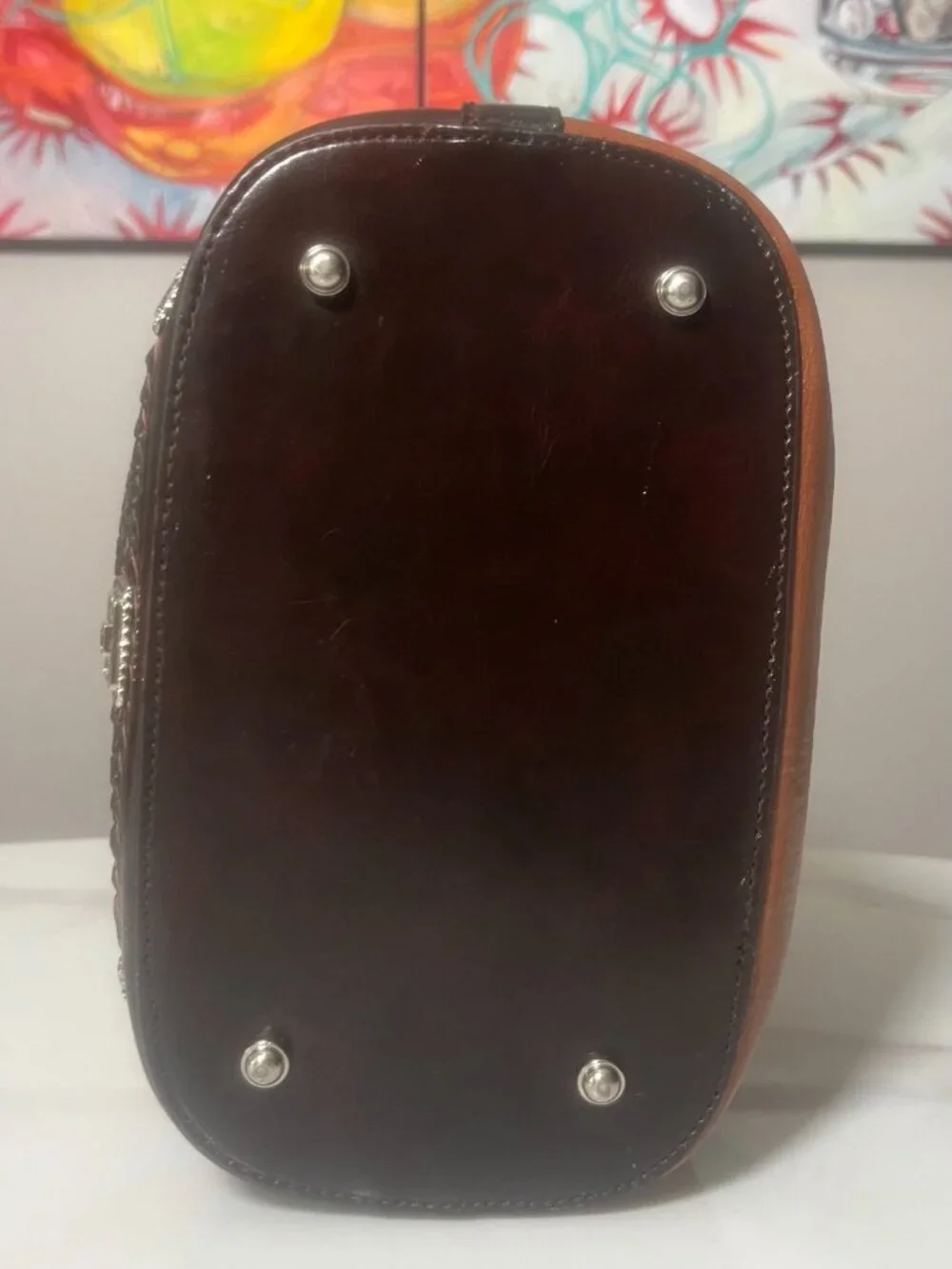 Brown Croc-Embossed Shoulder Tote with Silver Heart Hardware